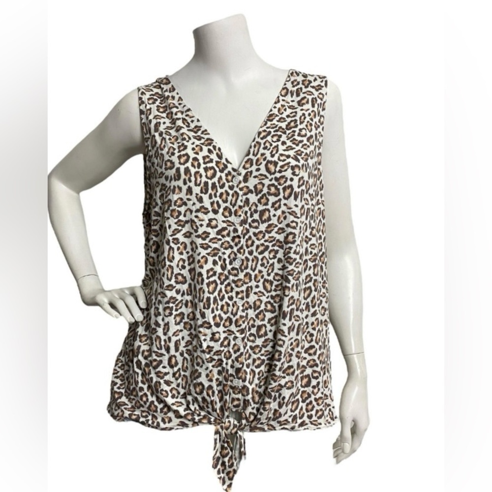 Nine West Leopard Print Y2K Tie Up Button Up Fall Top Size S/M NWT